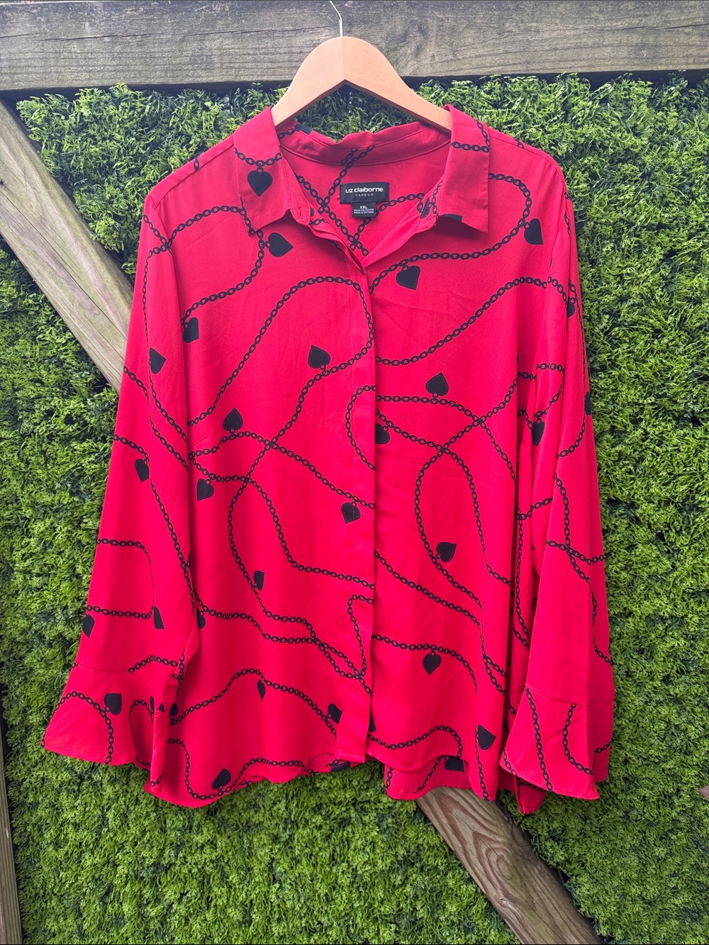 Liz Claiborne Red Chain-Print Button-Up Blouse